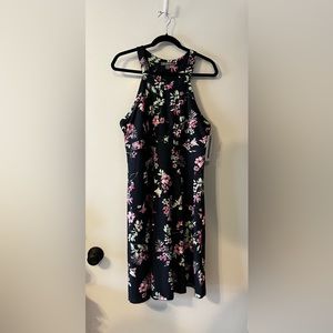 Peace & Pearls Halter Dress India Ink/Pink Peacock NWT